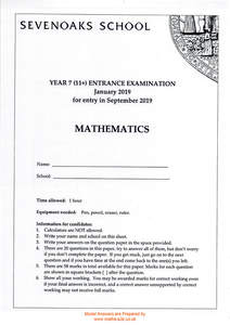 Sevenoaks School Entrance Exam Past Paper 2019