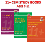 11 PLUS CEM Ages 7-11 Study Books Maths Verbal and Non Verbal 3 BOOKS Bundle CGP