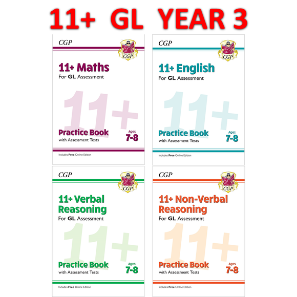 11 Plus Year 3 GL Maths English Practice Book & Assessment Tests with Answer CGP