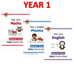 KS1 Year 1 Daily Practice Books Maths Phonics and English 3 Books Bundle Autumn CGP