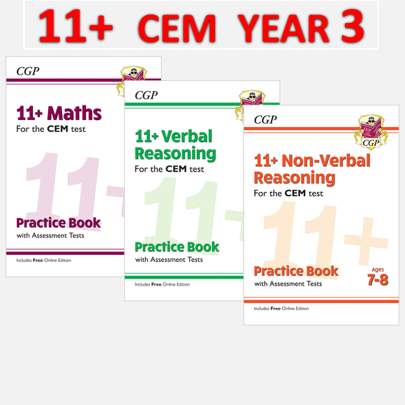 11+ Plus CEM Year 3 Practice Book and Assessment Tests 3 Books with Answer CGP