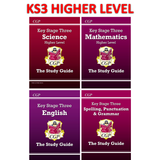 KS3 Years 7-9 Maths Science & English Study Guide with Answer Higher Level CGP