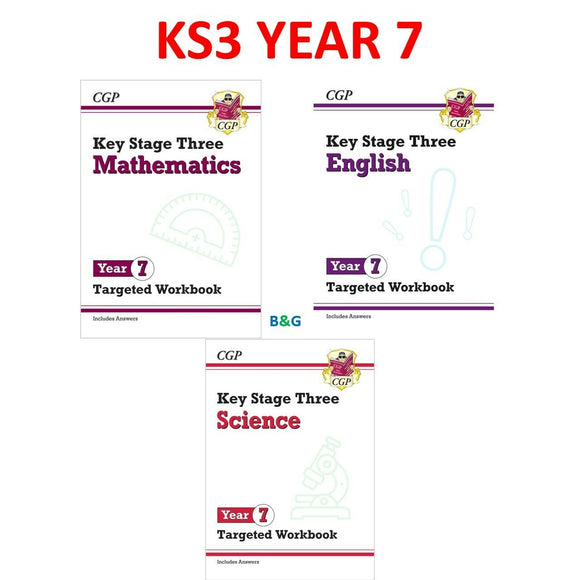 KS3 Year 7 Targeted Workbooks Maths English and Science with ANSWERS CGP