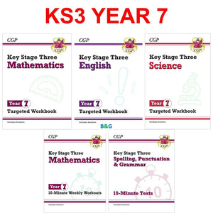 KS3 Year 7 Maths English Science 5 Books Bundle with Answer CGP