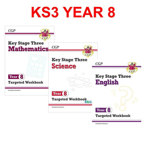 KS3 Year 8 Targeted Workbooks Maths English and Science with ANSWERS CGP