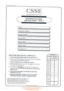 CSSE The Consortium of Selective Schools in Essex 2016 Maths Paper and Model Ans